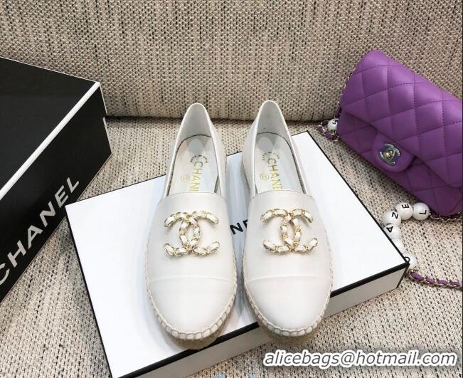 Low Cost Chanel Chain CC Lambskin Flat Espadrilles 022461 White 2021