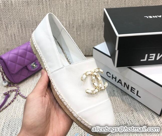 Low Cost Chanel Chain CC Lambskin Flat Espadrilles 022461 White 2021