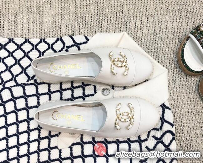 Low Cost Chanel Chain CC Lambskin Flat Espadrilles 022461 White 2021