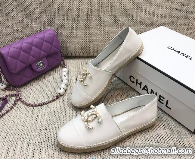 Low Cost Chanel Chain CC Lambskin Flat Espadrilles 022461 White 2021