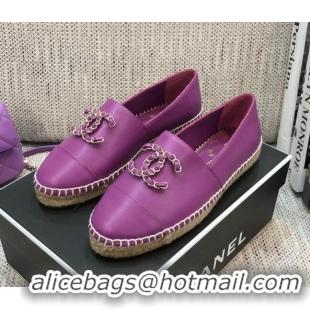 Most Popular Chanel Chain CC Lambskin Flat Espadrilles 022461 Purple 2021