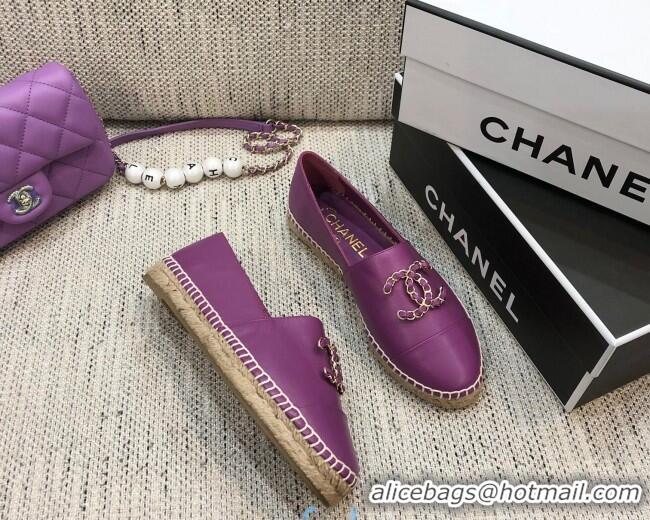 Most Popular Chanel Chain CC Lambskin Flat Espadrilles 022461 Purple 2021