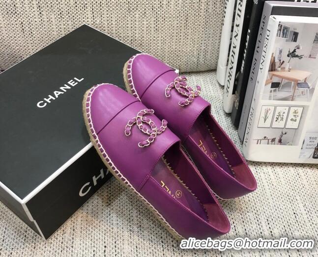 Most Popular Chanel Chain CC Lambskin Flat Espadrilles 022461 Purple 2021