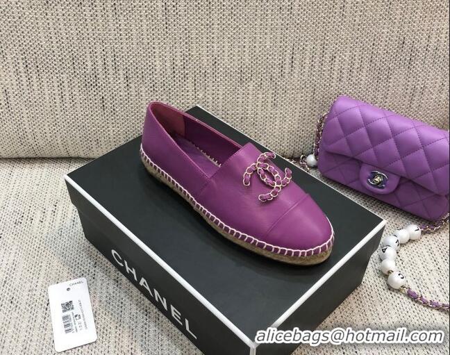 Most Popular Chanel Chain CC Lambskin Flat Espadrilles 022461 Purple 2021