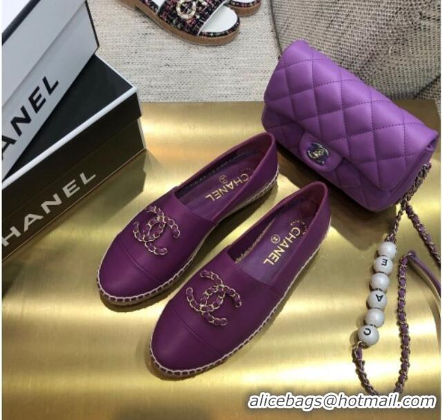 Most Popular Chanel Chain CC Lambskin Flat Espadrilles 022461 Purple 2021