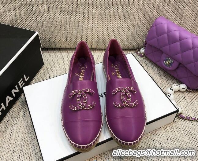 Most Popular Chanel Chain CC Lambskin Flat Espadrilles 022461 Purple 2021