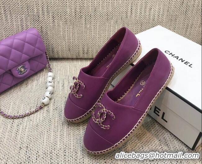 Most Popular Chanel Chain CC Lambskin Flat Espadrilles 022461 Purple 2021