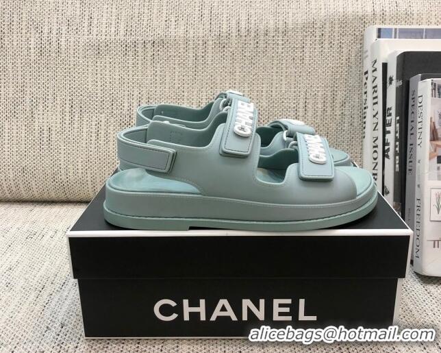 Affordable Price Chanel Leather Strap Flat Sandals with White CHANEL Charm G35927 Blue 2021