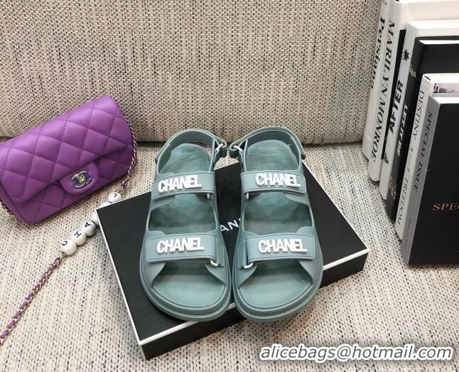 Affordable Price Chanel Leather Strap Flat Sandals with White CHANEL Charm G35927 Blue 2021