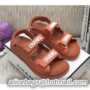 Grade Design Chanel Leather Strap Flat Sandals with White CHANEL Charm G35927 Brown 2021