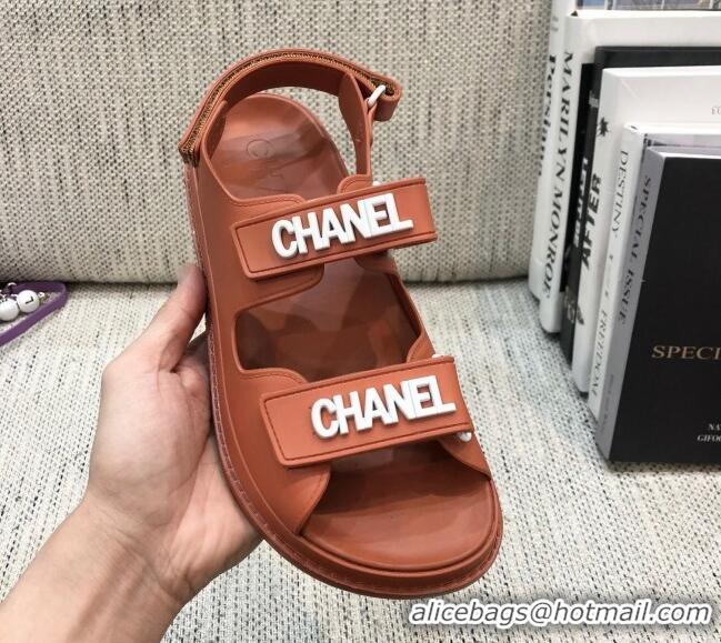 Grade Design Chanel Leather Strap Flat Sandals with White CHANEL Charm G35927 Brown 2021