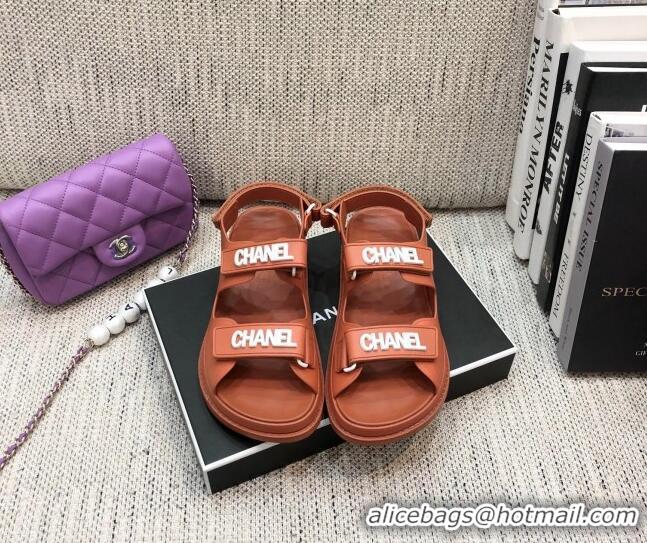 Grade Design Chanel Leather Strap Flat Sandals with White CHANEL Charm G35927 Brown 2021