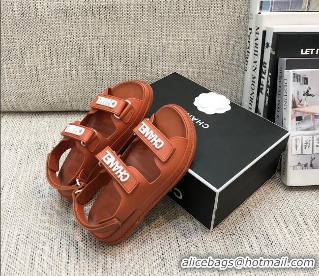 Grade Design Chanel Leather Strap Flat Sandals with White CHANEL Charm G35927 Brown 2021