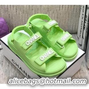 Perfect Chanel Leather Strap Flat Sandals with White CHANEL Charm G35927 Green 2021