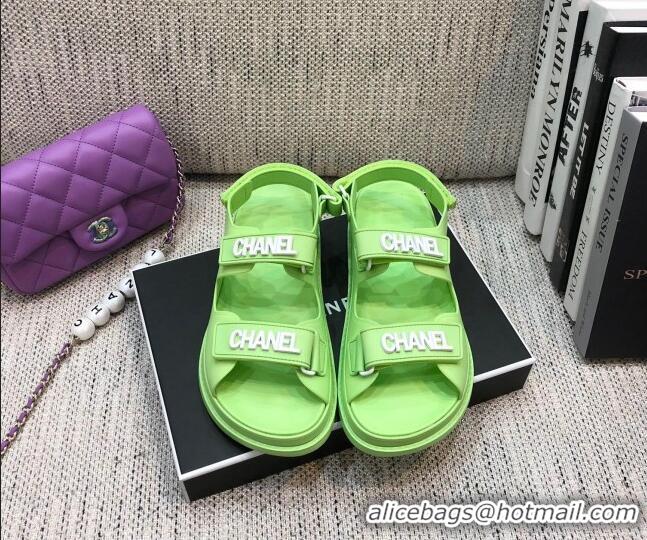 Perfect Chanel Leather Strap Flat Sandals with White CHANEL Charm G35927 Green 2021