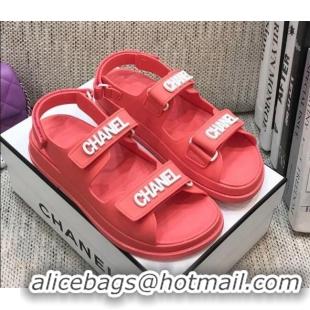 Low Price Chanel Leather Strap Flat Sandals with White CHANEL Charm G35927 Pink 2021