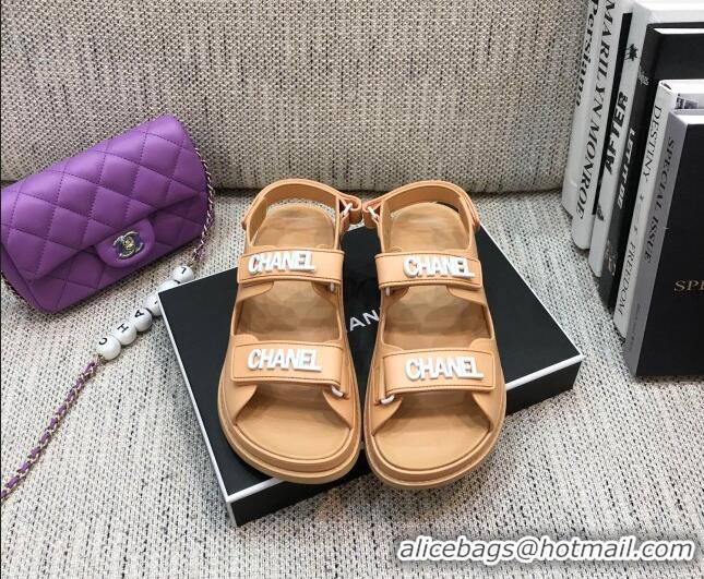 Cheap Design Chanel Leather Strap Flat Sandals with White CHANEL Charm G35927 Nude 2021