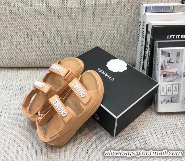 Cheap Design Chanel Leather Strap Flat Sandals with White CHANEL Charm G35927 Nude 2021