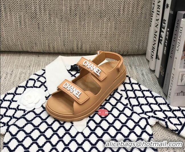 Cheap Design Chanel Leather Strap Flat Sandals with White CHANEL Charm G35927 Nude 2021