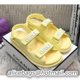 Cute Chanel Leather Strap Flat Sandals with White CHANEL Charm G35927 Yellow 2021