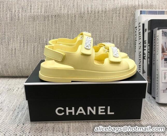 Cute Chanel Leather Strap Flat Sandals with White CHANEL Charm G35927 Yellow 2021