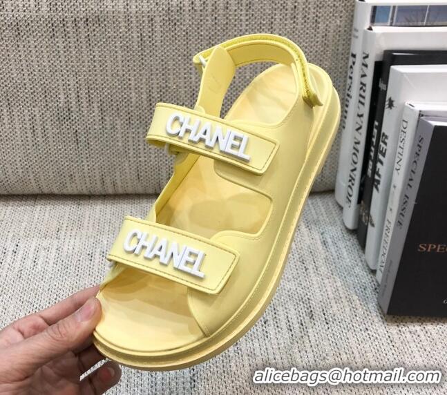 Cute Chanel Leather Strap Flat Sandals with White CHANEL Charm G35927 Yellow 2021