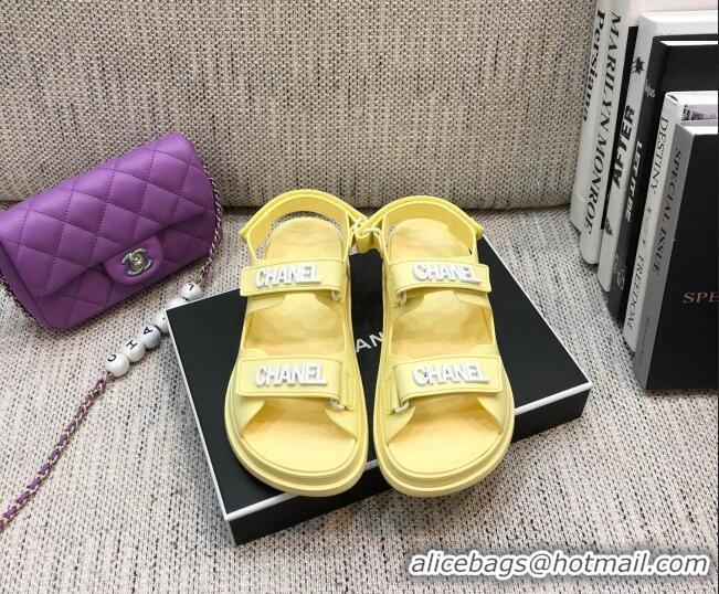 Cute Chanel Leather Strap Flat Sandals with White CHANEL Charm G35927 Yellow 2021