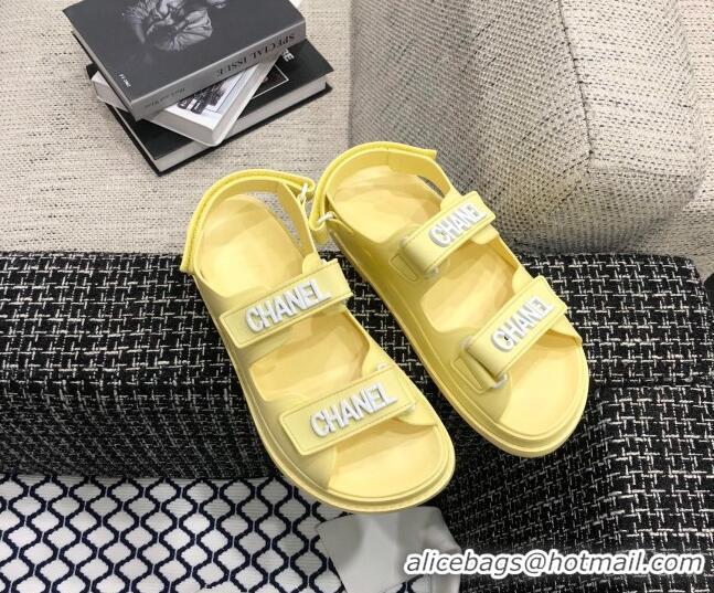 Cute Chanel Leather Strap Flat Sandals with White CHANEL Charm G35927 Yellow 2021