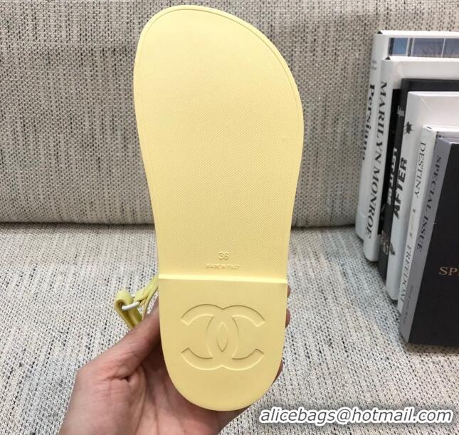 Cute Chanel Leather Strap Flat Sandals with White CHANEL Charm G35927 Yellow 2021