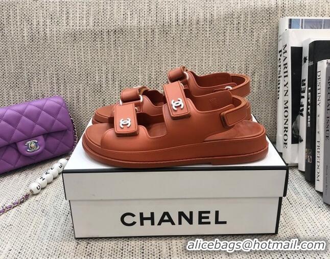 Popular Chanel Leather Strap Flat Sandals with White CC Charm G35927 Brown 2021