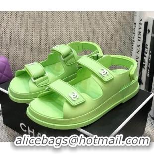 Fashion Luxury Chanel Leather Strap Flat Sandals with White CC Charm G35927 Green 2021