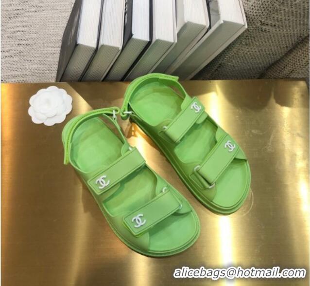 Fashion Luxury Chanel Leather Strap Flat Sandals with White CC Charm G35927 Green 2021