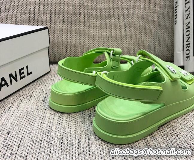 Fashion Luxury Chanel Leather Strap Flat Sandals with White CC Charm G35927 Green 2021