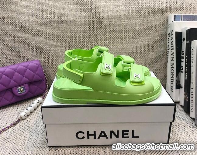 Fashion Luxury Chanel Leather Strap Flat Sandals with White CC Charm G35927 Green 2021