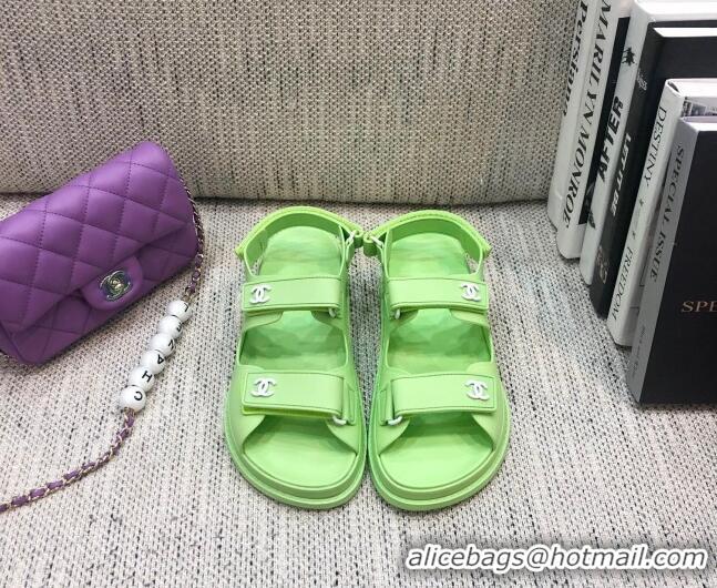 Fashion Luxury Chanel Leather Strap Flat Sandals with White CC Charm G35927 Green 2021