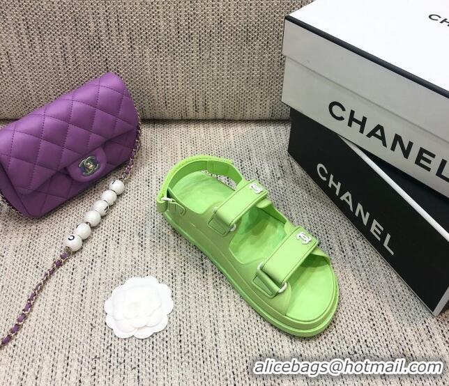 Fashion Luxury Chanel Leather Strap Flat Sandals with White CC Charm G35927 Green 2021