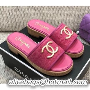 Luxury Chanel Metal CC Tweed Slide Sandals G34826 Dark Pink 2021