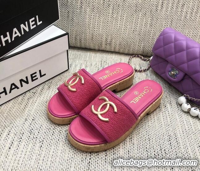 Luxury Chanel Metal CC Tweed Slide Sandals G34826 Dark Pink 2021