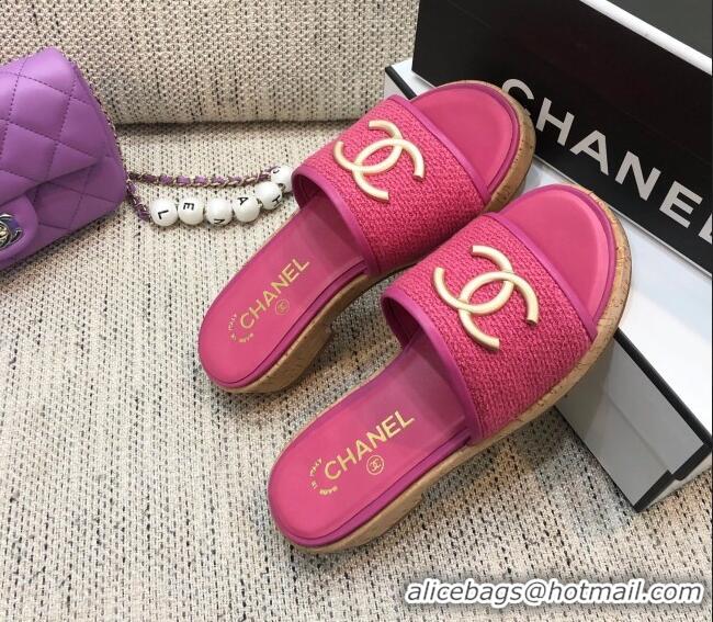 Luxury Chanel Metal CC Tweed Slide Sandals G34826 Dark Pink 2021