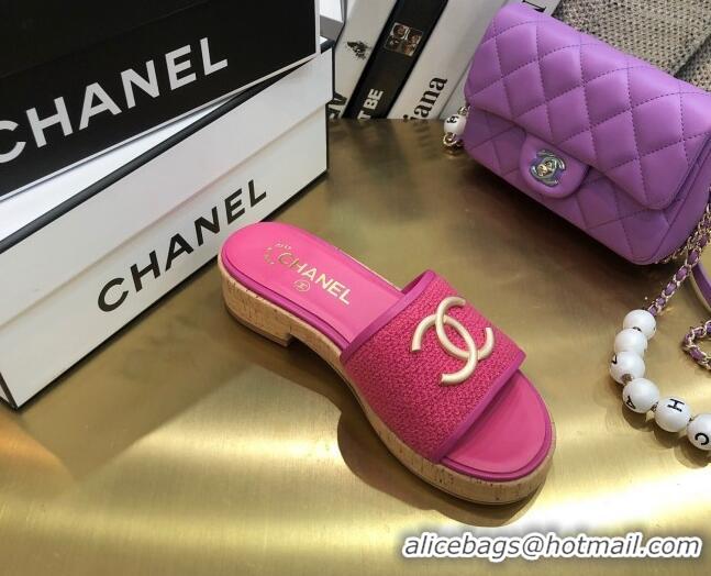 Luxury Chanel Metal CC Tweed Slide Sandals G34826 Dark Pink 2021