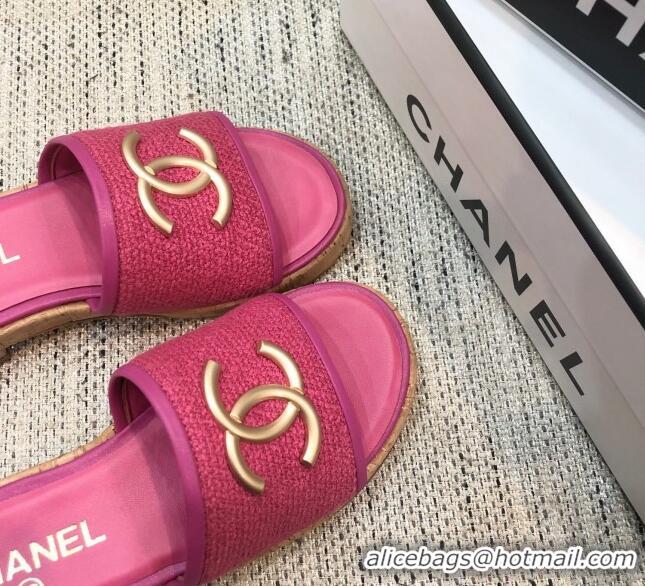 Luxury Chanel Metal CC Tweed Slide Sandals G34826 Dark Pink 2021