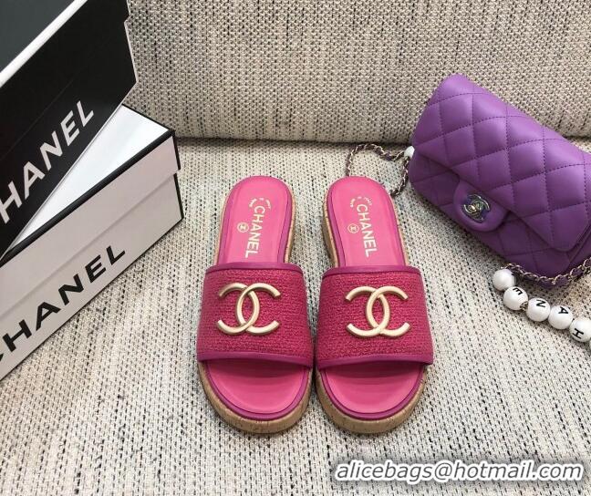 Luxury Chanel Metal CC Tweed Slide Sandals G34826 Dark Pink 2021