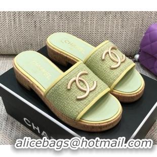 Grade Quality Chanel Metal CC Tweed Slide Sandals G34826 Green 2021