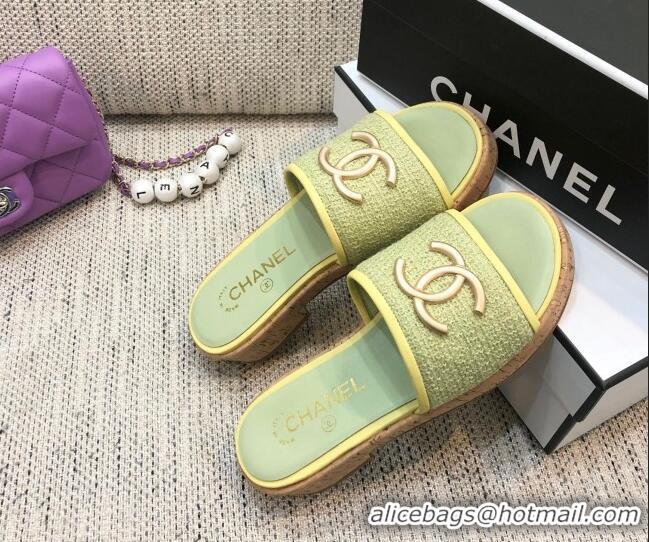 Grade Quality Chanel Metal CC Tweed Slide Sandals G34826 Green 2021