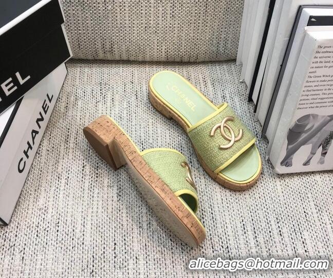 Grade Quality Chanel Metal CC Tweed Slide Sandals G34826 Green 2021