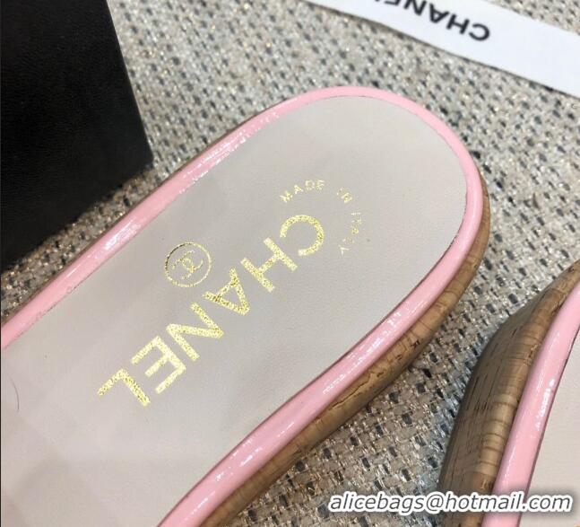 Good Quality Chanel Metal CC Tweed Slide Sandals G34826 Light Pink 2021