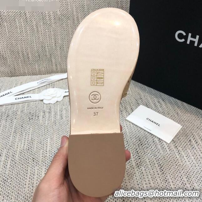 Good Quality Chanel Leather Slide Sandals G34826 Beige/Black 2021