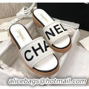 Top Grade Chanel Leather Slide Sandals G34826 White/Black 2021