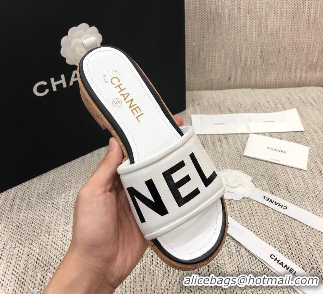 Top Grade Chanel Leather Slide Sandals G34826 White/Black 2021