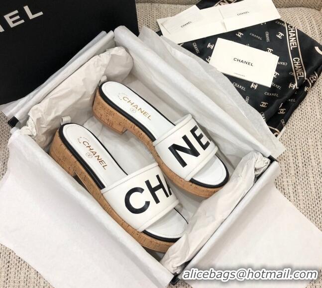 Top Grade Chanel Leather Slide Sandals G34826 White/Black 2021